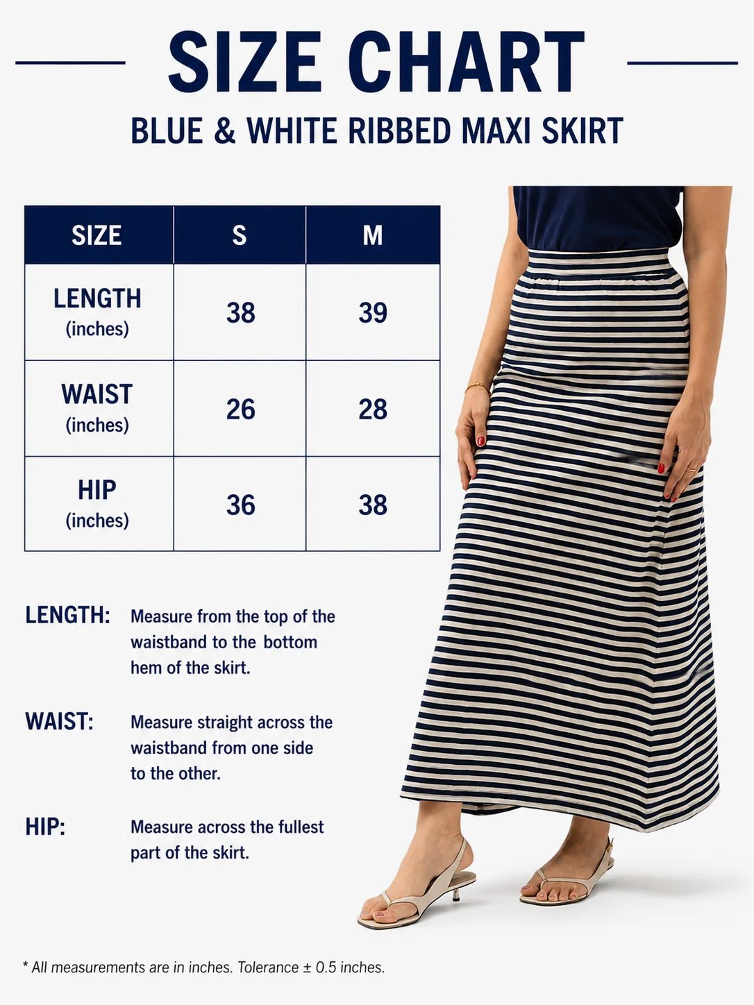 Blue & White Ribbed Maxi Skirt - women's clothing Pakistan