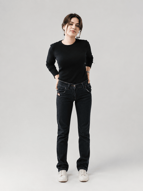 Black Ribbed T-Shirt - women's clothing Pakistan
