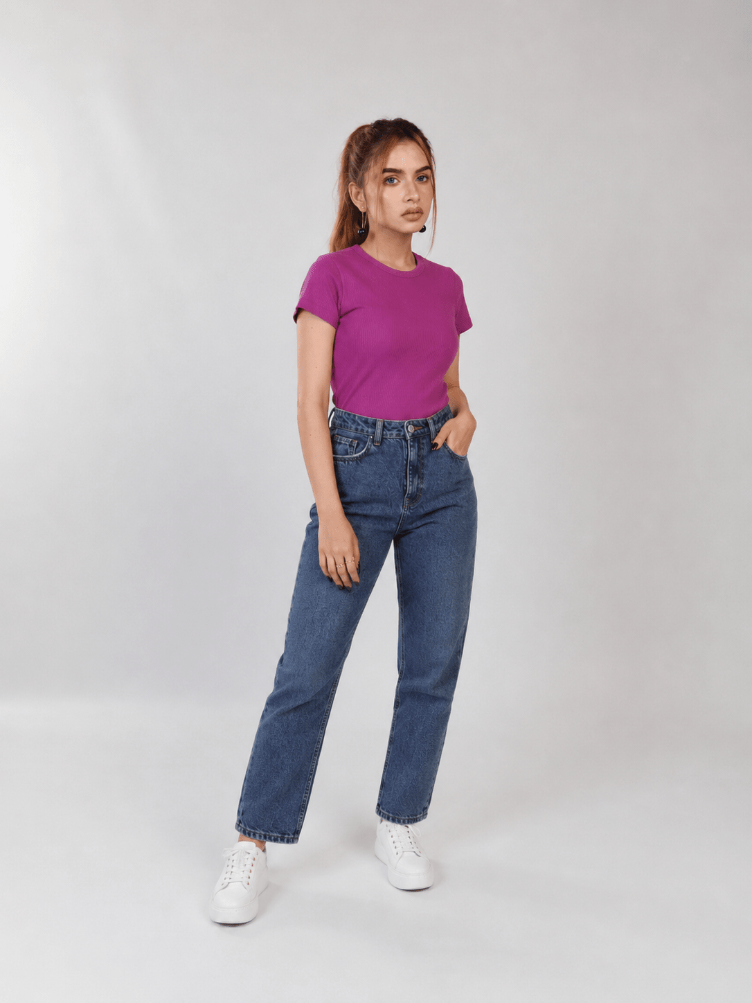 Purple Ribbed T-Shirt - women's clothing Pakistan