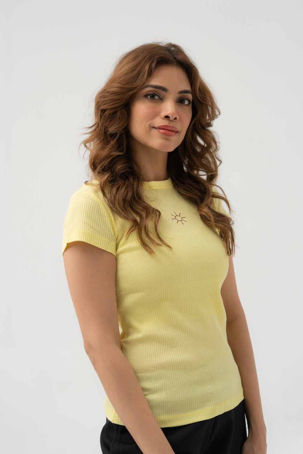 Soft Yellow Ribbed top - women's clothing Pakistan