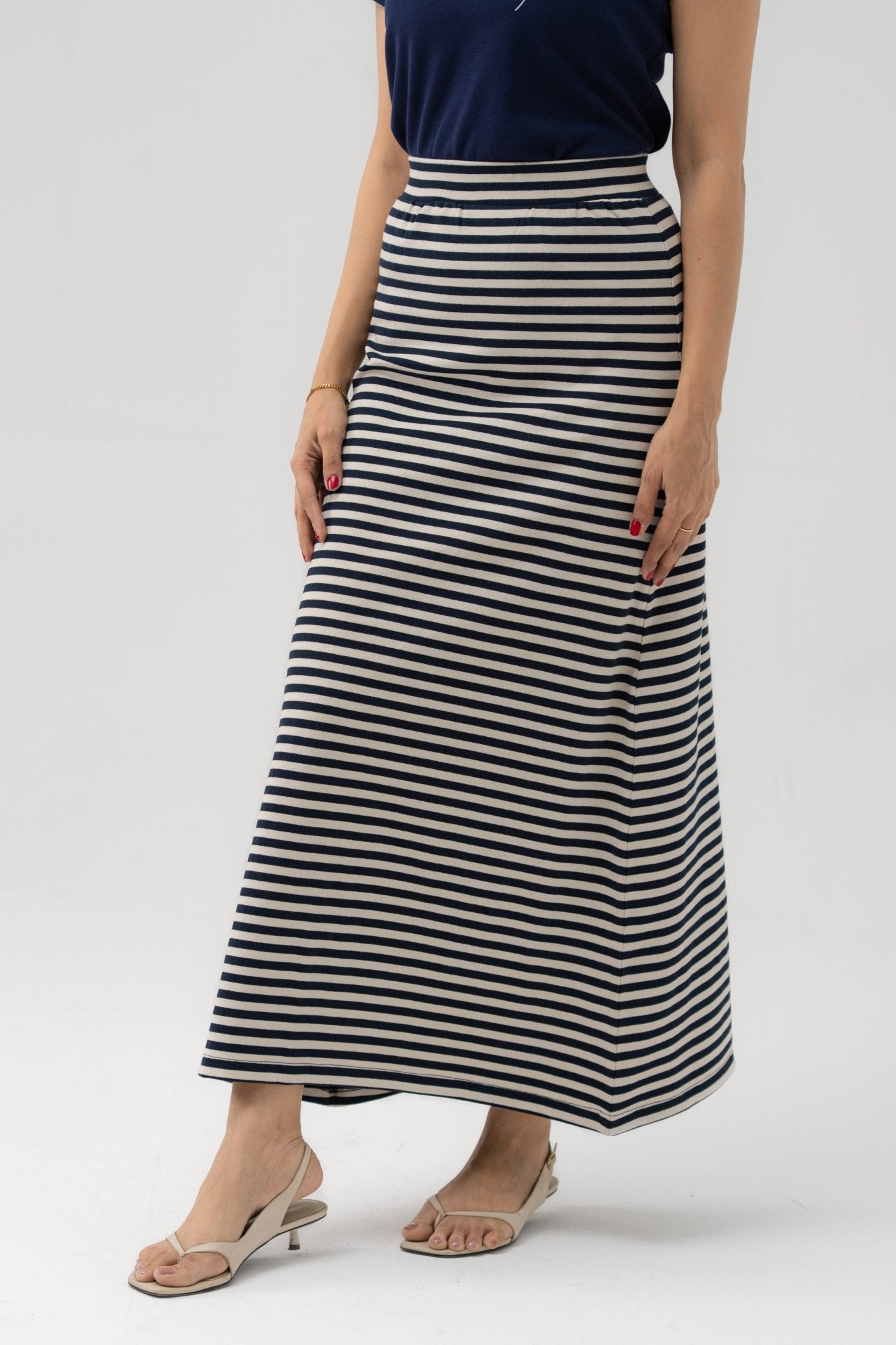 Blue & White Ribbed Maxi Skirt - women's clothing Pakistan