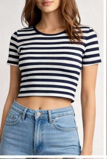 NAVY BLUE/ WHITE CROP-TOP